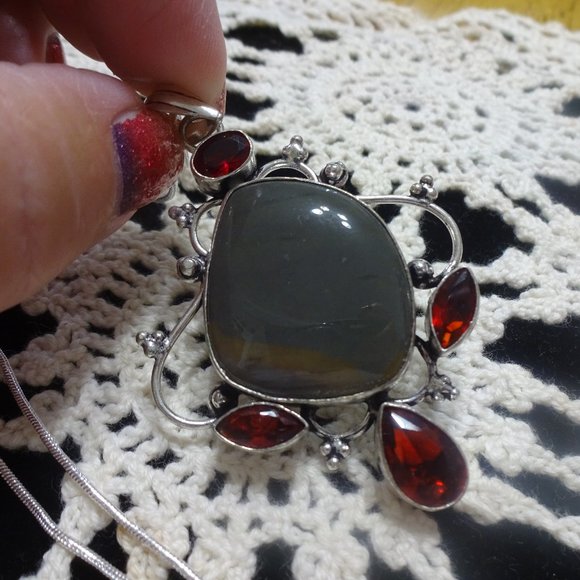 Natural "BLOODSTONE AGATE & RUBY" Handmade Sterling Pendant/Chain 20" #146B - Picture 1 of 3